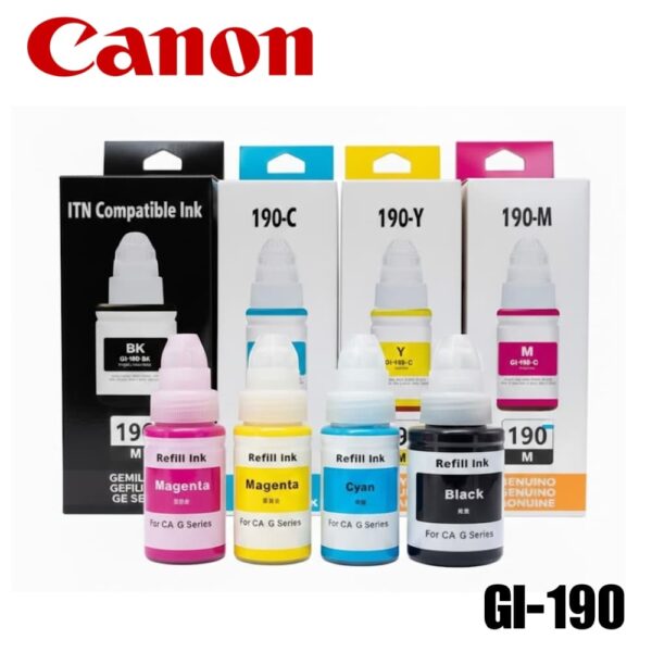 Pack X4 Tinta Compatible GI-190 Negro / Cyan / Magenta / Amarillo