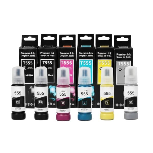 Pack X6 Tinta T555 Colores y Photo Black compatible | L8160, L8180